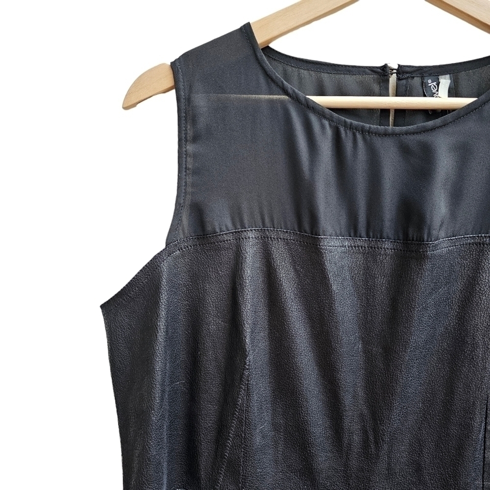 Ravel Black Faux Leather Dress with Sheer Neckline, Size Medium - Picture 3 of 12